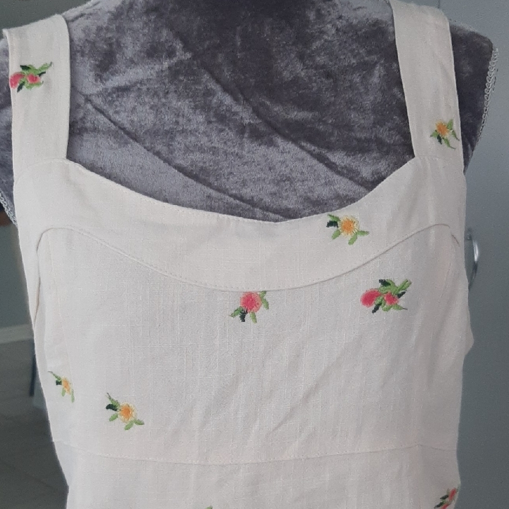 NWT π Dex Floral EMROIDERED Linen Blend Crop Top w Adjustable Straps Sz XL - Picture 4 of 16